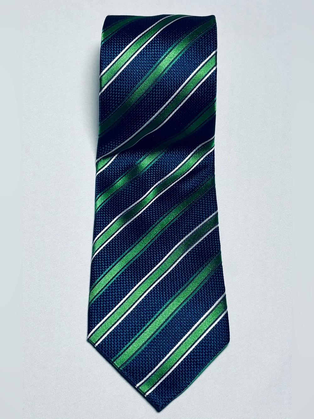 Stafford Performance Hand Made 100% Silk Neck Tie Navy Green Very Good